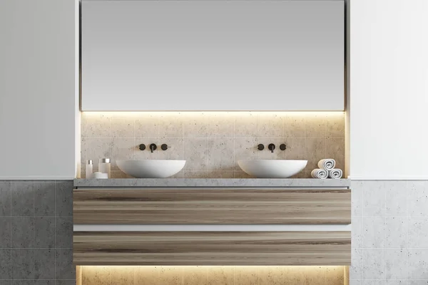 Beyaz banyo, çift lavabo — Stok fotoğraf