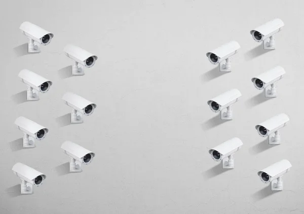 Many CCTV cameras on one wall, mock up — Stock Photo, Image