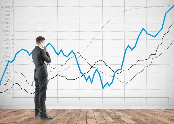 Düşünceli bir işadamı, grafikler yan görünüm