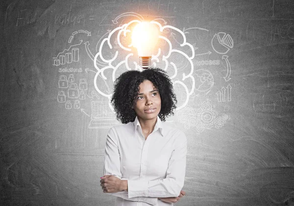Pensive femme d'affaires afro-américaine cerveau, idée — Photo