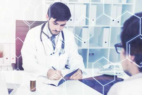 Arts en patiënt in een kantoor, molecuul — Stockfoto