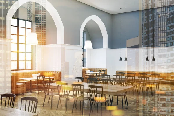 Beyaz ve gri kafe iç yan tonda