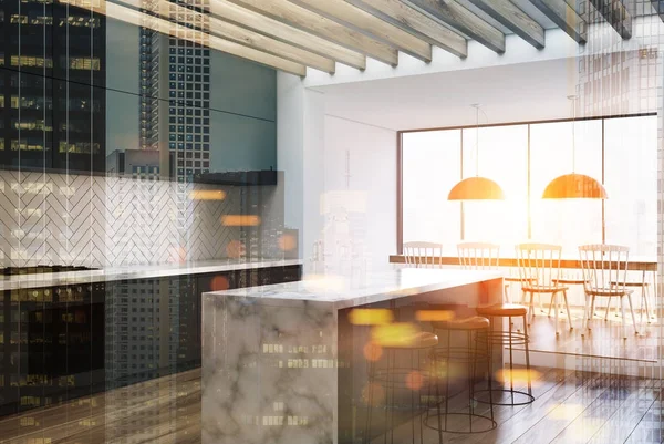 Siyah Ahşap mutfak, tonda yan mermer