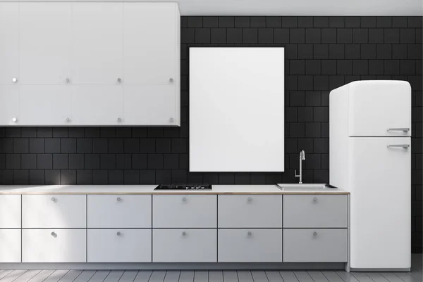 Schwarz gekachelte Küche, Plakat — Stockfoto