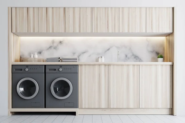 Marble and wooden laundry room — Stock Photo, Image