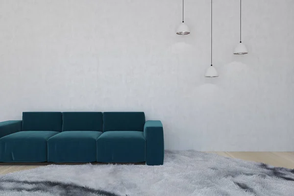 Blue sofa in a living room with a carpet — Stock Photo, Image