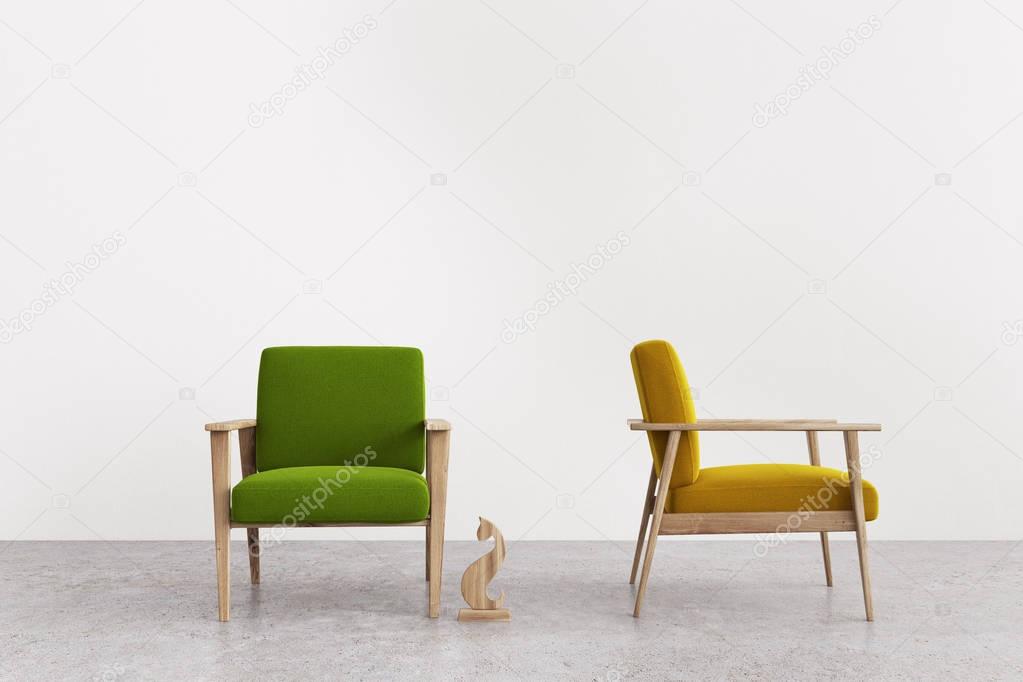 Green and yellow armchairs