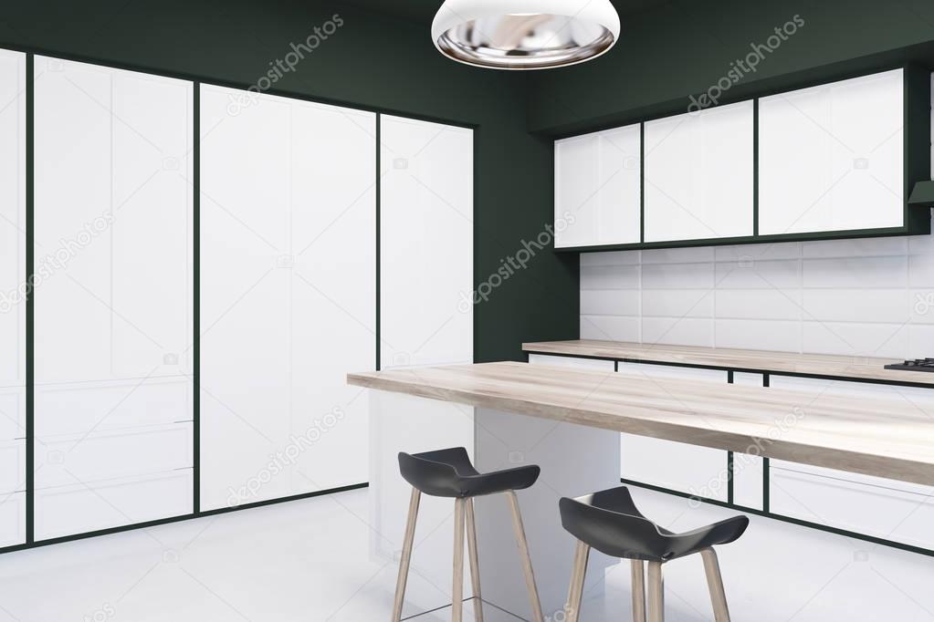 Weiße Fliesen und schwarze Küche Bar Seite — Stockfoto © denisismagilov