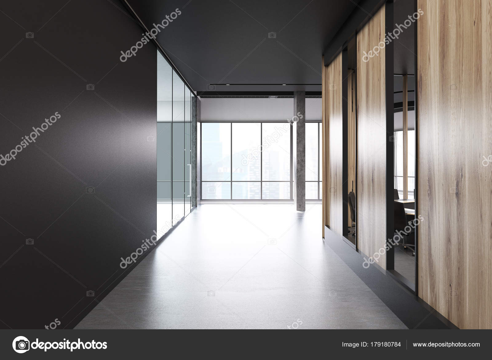 Ingresso dellufficio nero e legno — foto stock © denisismagilov ... Un pavimento di cemento o legno