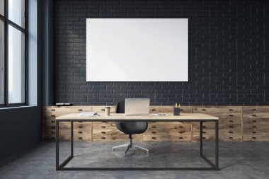 Siyah tuğla CEO'su office iç, poster açık