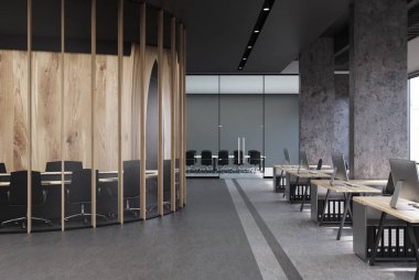 Gri loft ofis ve bekleme odası, beton