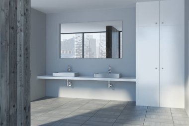 Ahşap banyo iç, çift lavabo