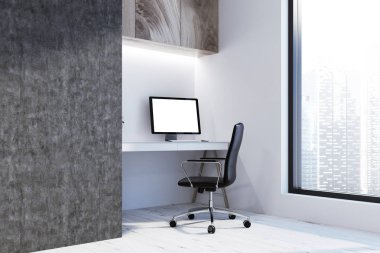 Beton ve beyaz ev ofis yan