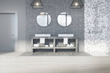 Gri banyo döşenir, çift lavabo bulanıklık