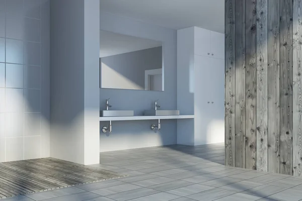 Fából készült fürdőszoba sarok, dupla mosdó — Stock Fotó