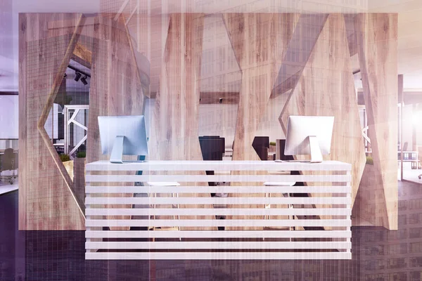 Recepción de madera en una oficina moderna tonificada — Foto de Stock