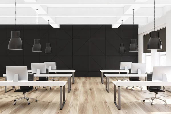 Černá open space kanceláři, řádky stoly — Stock fotografie
