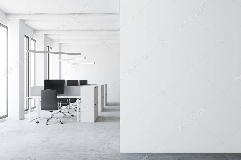 Modern white open space office, wall