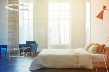 Beyaz yatak odası iç, yan tonda