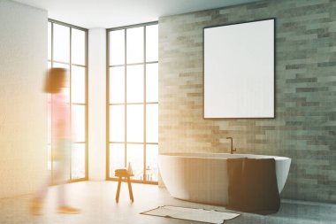 Beyaz ve tuğla banyo, tonda poster yan