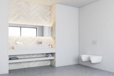 Beyaz ahşap banyo köşesi ve tuvalet