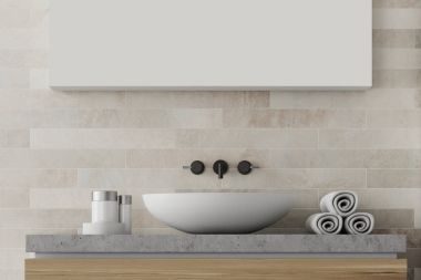 Beyaz tuğla banyo lavabo