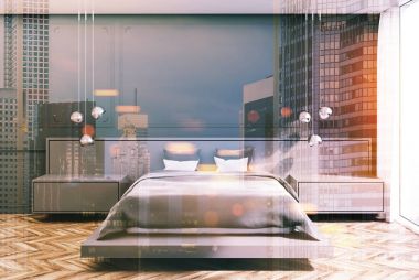 Tonda gri yatak odası, gri yatak