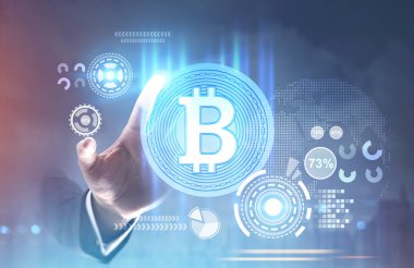 Bitcoin hologram, Hud için ulaşan adamın elini