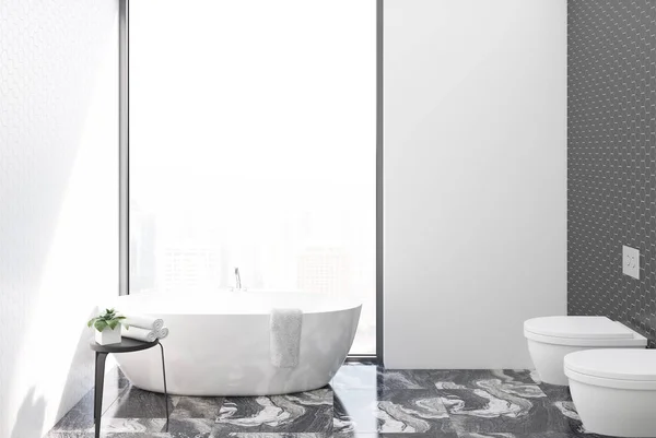 White tiled bathroom and toilet — Stock Photo, Image