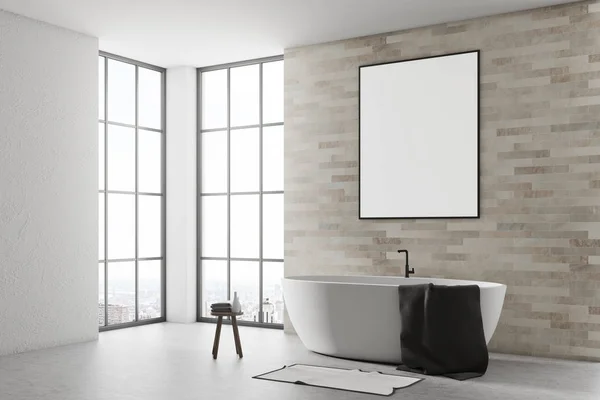 White and brick bathroom, poster side — Stock Photo, Image