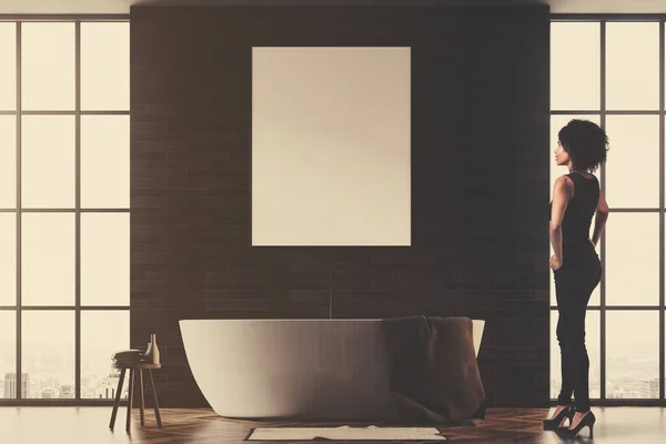 Black and brick bathroom, poster toned — Stock Photo, Image