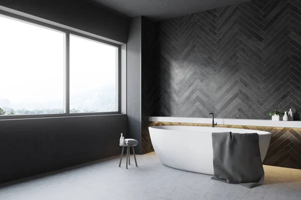 Черный деревянный уголок ванной комнаты, круглый туб — стоковое фото