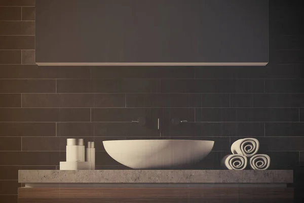 Lavabo da bagno in mattoni neri tonica — Foto Stock