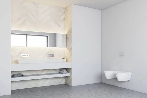 White wooden bathroom corner and toilet — Stock Photo, Image