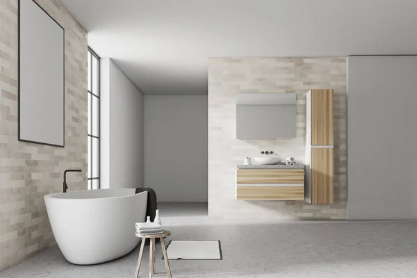 Branco e tijolo casa de banho interior cartaz — Fotografia de Stock