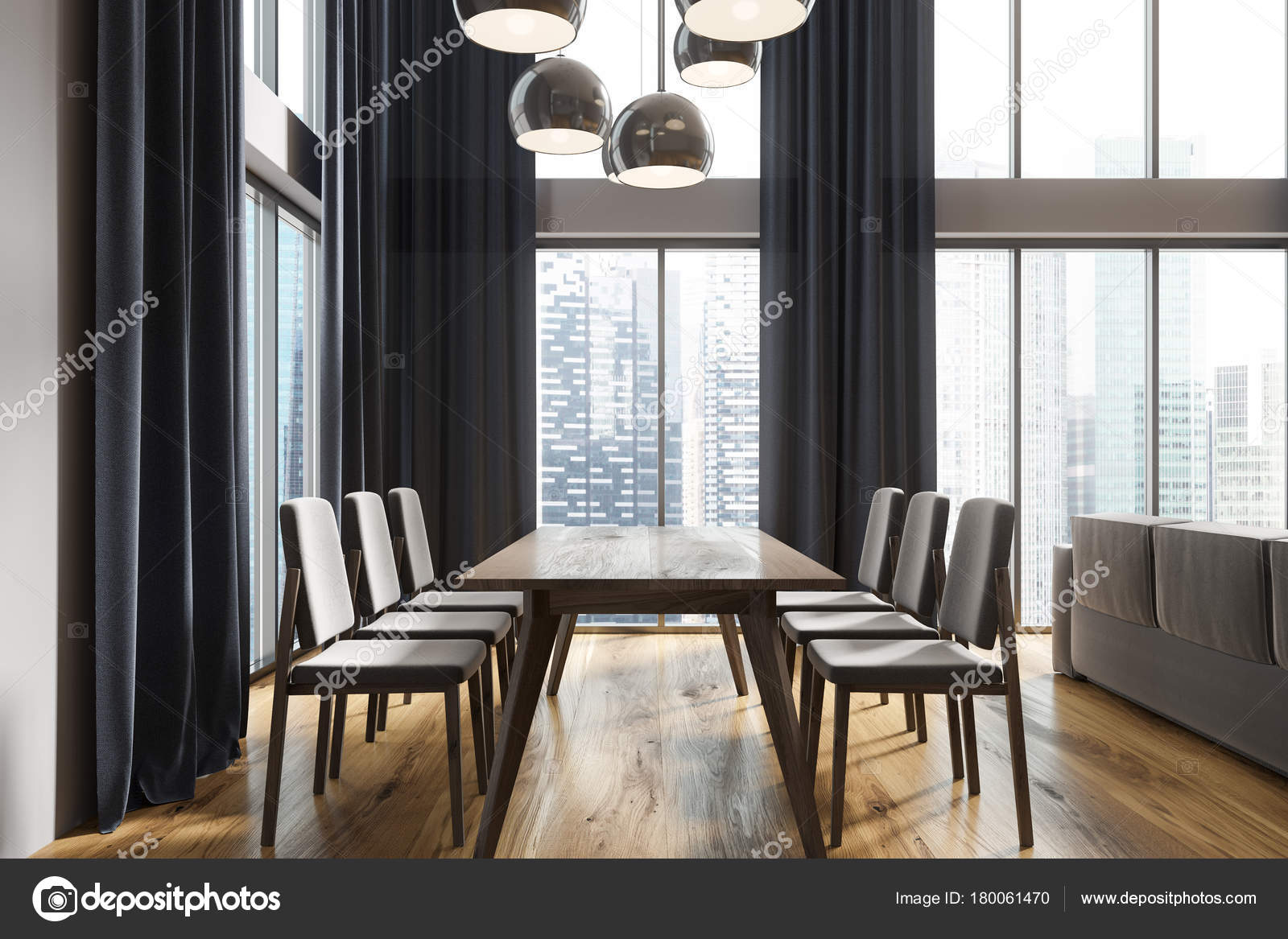 Witte eetkamer, zwarte gordijnen kant — Stockfoto © denisismagilov ... Witte eetkamer, zwarte gordijnen kant — Stockfoto © denisismagilov ...