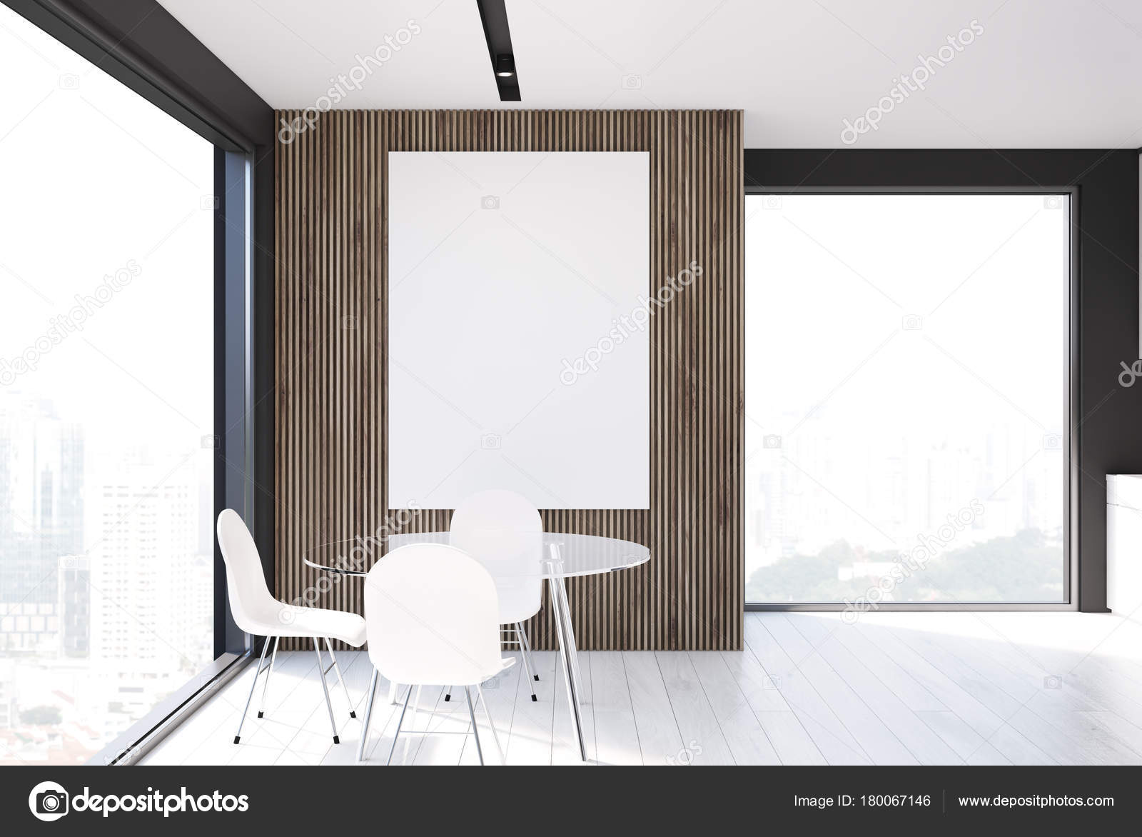 Grau Und Holz Esszimmer Weiß Stockfoto Denisismagilov