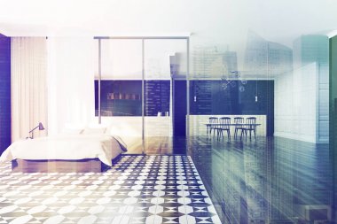 Siyah yatak odası ve yemek odası iç tonda