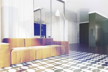 Panoramik salon sarı köşe kanepe, tonda