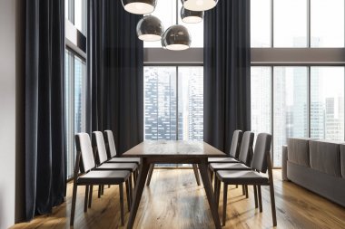 Siyah beyaz yemek odası perdeleri yan