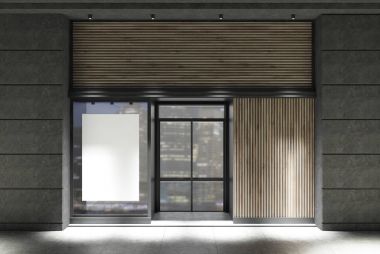 Koyu ahşap restoran cephe poster