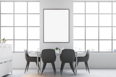 Beyaz mutfak, kare windows, poster yakın