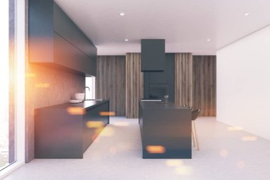 Tonda gri ve ahşap mutfak Modern iç