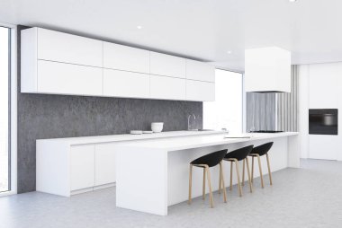 Modern beyaz ve ahşap mutfak köşesi