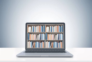 Kitaplık ekranı, beyaz masa ile dizüstü bilgisayar