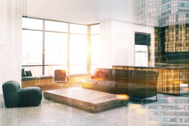 Beyaz salon köşe kare masa ve tonlu kanepe