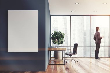 Gri ev ofis iç, tonda poster