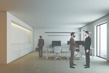 Modern beyaz ofis, tonda duvar