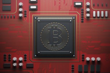 Kırmızı devre kartı işlemci, bitcoin