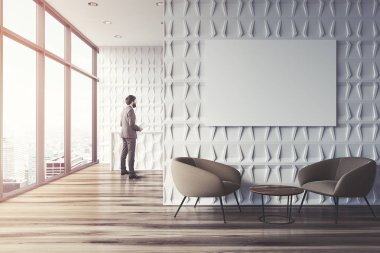 Beyaz ofis bekleme odası, poster, işadamı